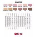 Marcadores Filgo doble punta Alloy tonos piel - Caja x 12 u.