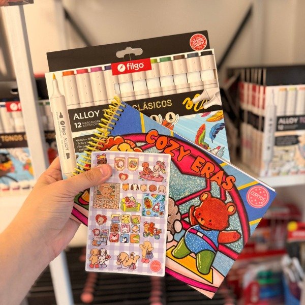 Kit libro para pintar Cozy Eras + marcadores filgo Alloy doble punta