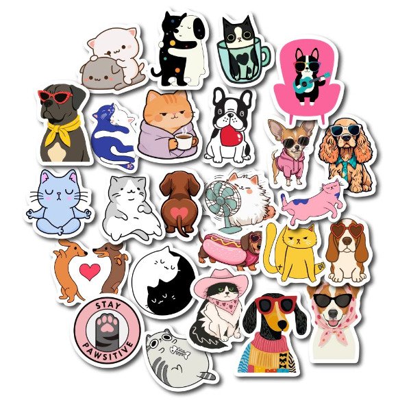 Pack x 25 stickers individuales Perros y Gatos