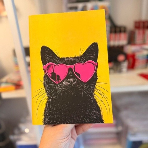 [ABR-00123_MN] Anotador abrochado con hojas rayadas - Tamaño A5 - Diseño de tapa: Gato cool