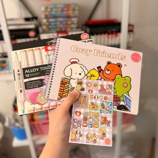 Kit Libro Cozy Friends + marcadores filgo Alloy doble punta
