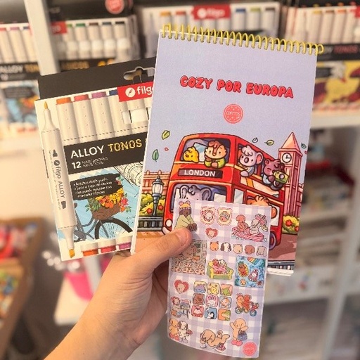 Kit libro para pintar Cozy por Europa + marcadores filgo Alloy doble punta