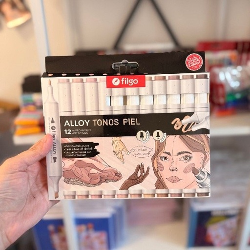[MRC-00102_MN] Marcadores Filgo doble punta Alloy tonos piel - Caja x 12 u.