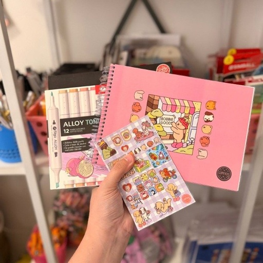 Kit libro para pintar Bobbies Goods tapa rosa + marcadores filgo Alloy doble punta