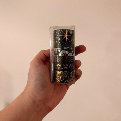 [SCR-00100_MN] Cinta Washi Tape x 6 unidades dorado y negro